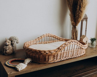 Baby Changing Basket with linen sheet, Organic Baby Changing Basket, Diaper Changing Basket and Pad