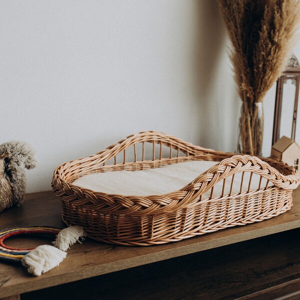 Baby Changing Basket with linen sheet, Organic Baby Changing Basket, Diaper Changing Basket and Pad