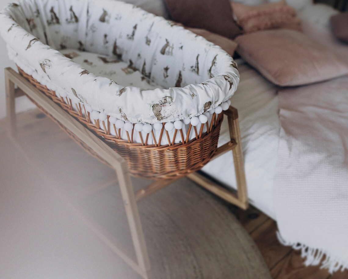 Baby Moses Basket with bedding textile Rabbits Etsy
