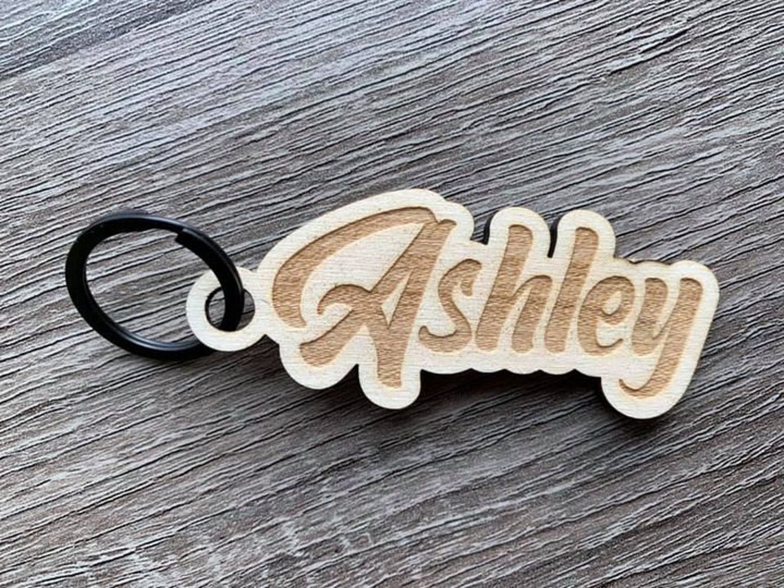 Custom Wooden Name Keychain Etsy