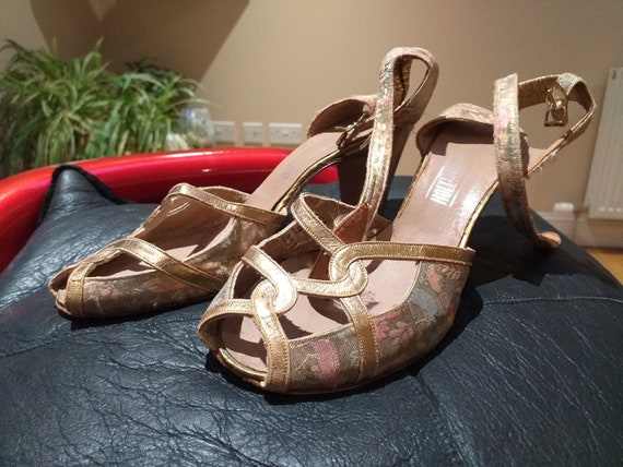 Vintage Brocade Satin Strappy Evening Shoes