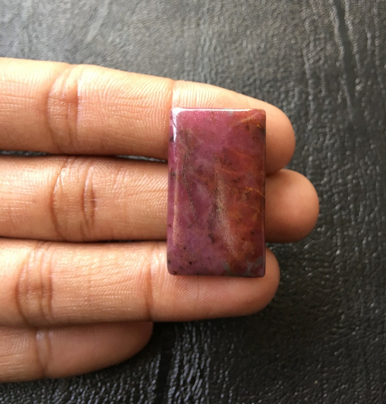 Brilliant Ruby Zoisite Cabochon Handmade Ruby Zoisite Rectangle shape Cabochon Pendant Use 31X18MM One sided Polish Ruby Loose Gemstone RZ08