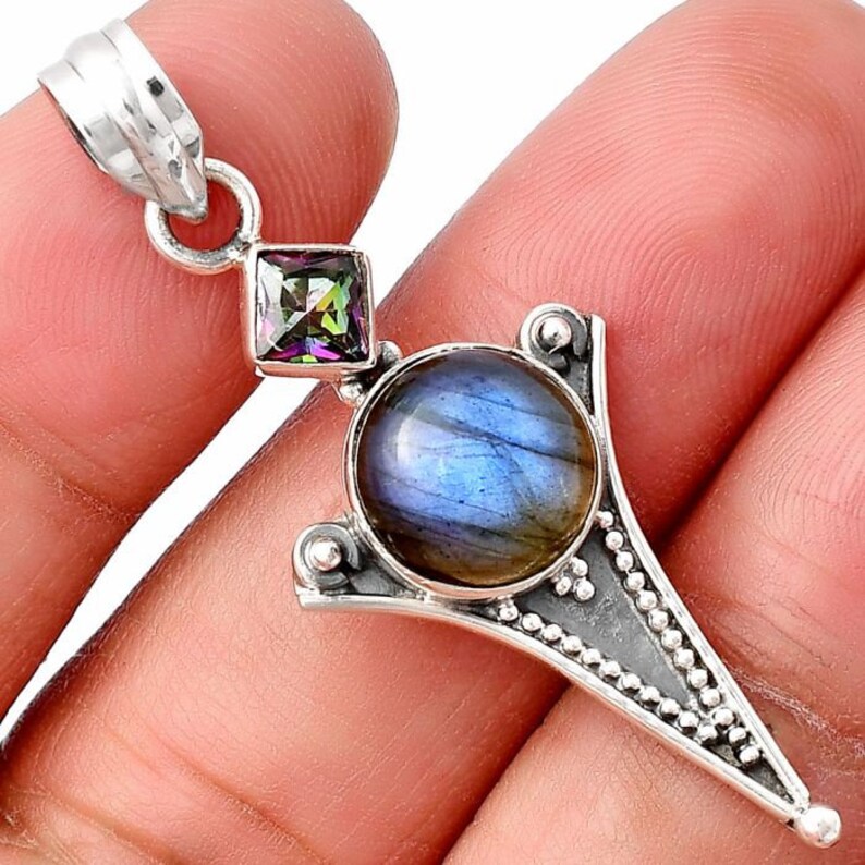 Blue Fire Labradorite Gemstone Handmade 925 Sterling Silver Pendentif, Antique Labradorite Jewelry Pendentif Cadeau pour le cadeau de la fête des mères SDP141270