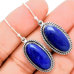 Lapis Lazuli Silver Earrings | 925 Sterling Silver Natural Gemstone Dangle Earrings | Healing Crystal Jewelry | Gift for Her | Boho Earrings