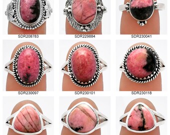 Bague en rhodonite naturelle, bague faite main, bague en argent 925, bague en rhodonite, cadeau pour mère, bague de promesse, bagues anti-anxiété, cadeau pour elle