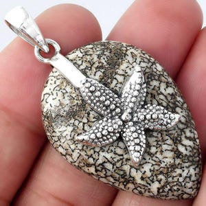 Dinosaur Bone Stone Silver Pendant • 925 Sterling Silver Fossil Necklace • Natural Gemstone Pendant • Prehistoric Jewelry Gift