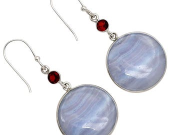Pendientes de ágata azul con encaje, plata de ley 925, pendientes colgantes con piedras preciosas naturales, regalo para ella