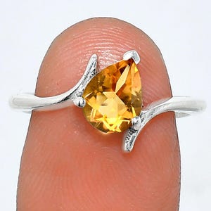 Teardrop Gemstone Silver Ring • 925 Sterling Silver Bypass Ring • Garnet, Amethyst, Citrine, Topaz • Dainty Gift for Her • Handmade Ring