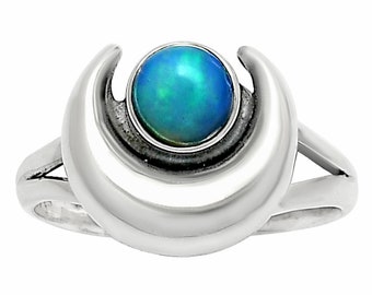 Crescent Moon Gemstone Ring: 925 Sterling Silver Celestial Jewelry
