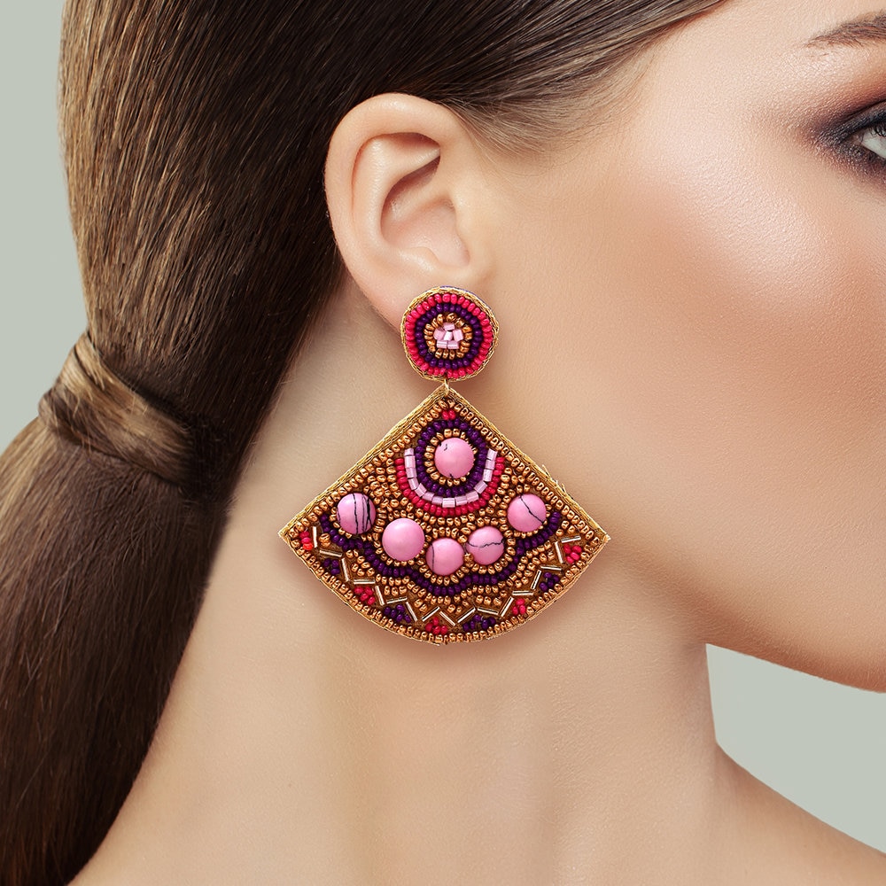 Boucles D'Oreilles Double Perles Tribales - Coloris Au Choix Neuf Avec Étiquettes