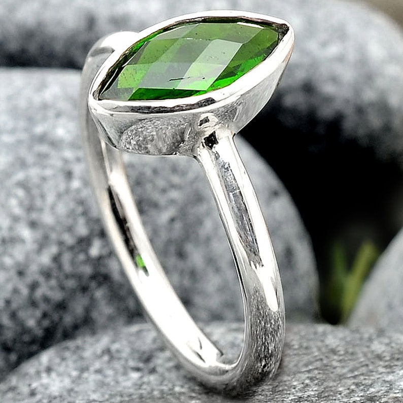 Faceted Chrome Diopside 925 Sterling Silver Handmade Ring Jewelry s.7 SDR87983