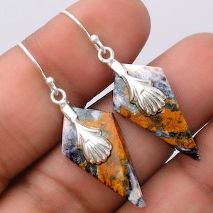 Indian Blanket Jasper Earrings • 925 Sterling Silver • Dangle Earrings • Handmade Natural Stone Jewelry • Boho Gemstone Earrings for Her