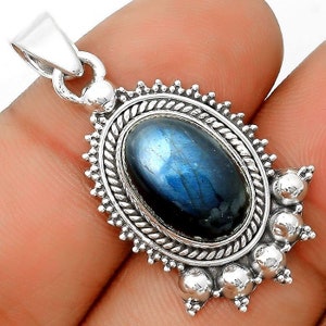 Blue Fire Labradorite Gemstone Handmade 925 Sterling Silver Pendentif, Antique Labradorite Jewelry Pendentif Cadeau pour le cadeau de la fête des mères SDP135289