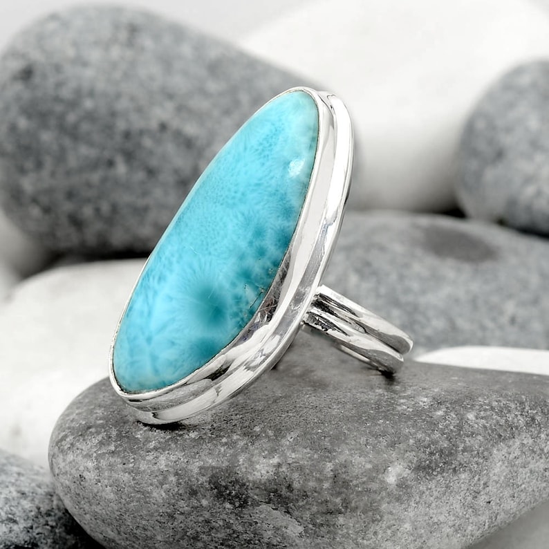 Dominican Republic Larimar 925 Sterling Silver Ring s.6 Jewelry SDR84909