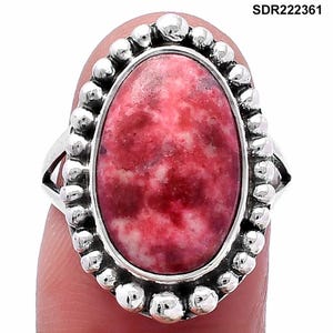 Anello in argento sterling con tulite rosa: gioielli fatti a mano con pietre preziose 925