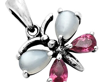 925 Sterling Silver Butterfly Pendant: Natural Gemstone Boho Necklace