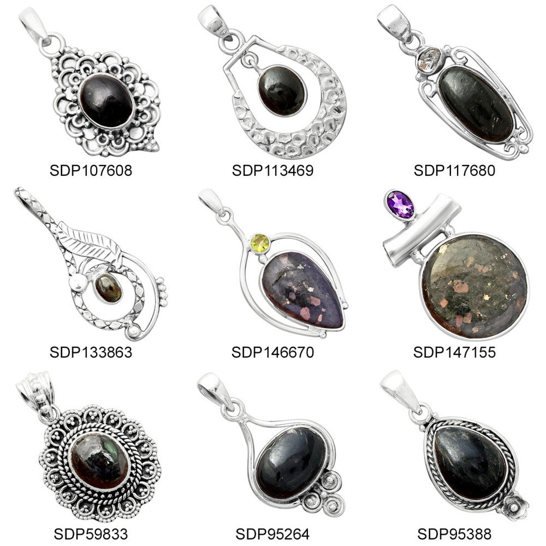 Pendentif Cabochon En Nuummite Du Groenland, Serti Argent Sterling - Pour Création Bijoux