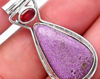 Raw Purpurite Pendant: 925 Sterling Silver Boho Necklace