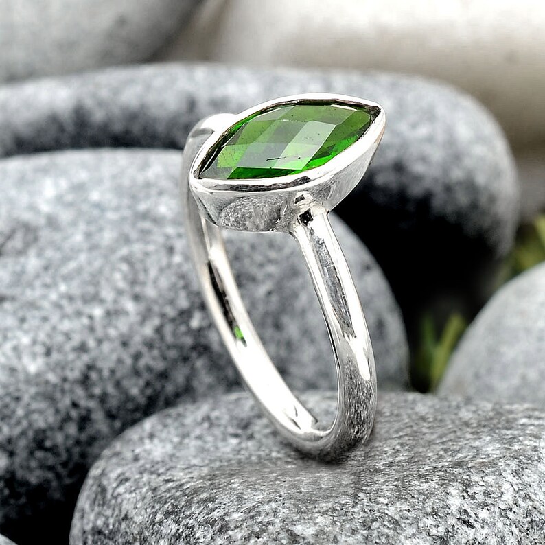 Faceted Chrome Diopside 925 Sterling Silver Handmade Ring Jewelry s.7 SDR87983