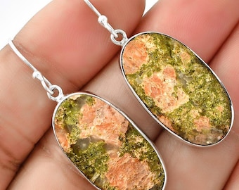 Handmade Unakite Dangle Earrings, 925 Sterling Silver Boho Earrings, Natural Gemstone Gift