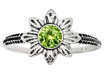 Peridot Sterling Silver Ring, Boho Green Gemstone, August Birthstone, Statement Ring