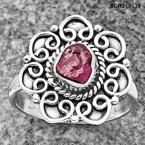 Raw Pink Tourmaline Sterling Silver Ring - Handmade Boho Jewelry