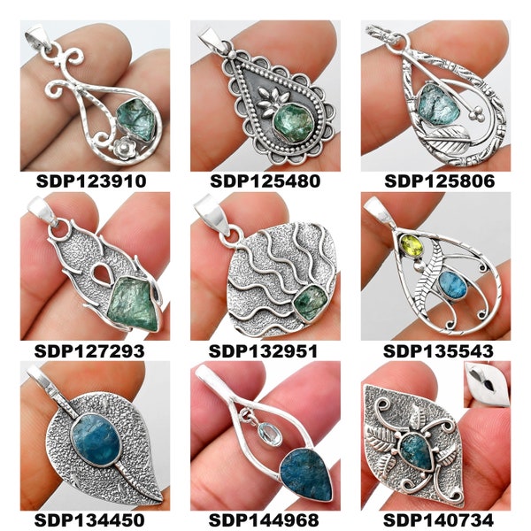 Natural Aqua Apatite Rough Pendant, 925 Sterling Silver Pendant, Natural Gemstone Pendant, Handmade Pendant, Sterling Silver Jewelry