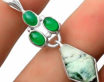 Dendritic Chrysoprase Pendant: Handmade Sterling Silver Boho Necklace