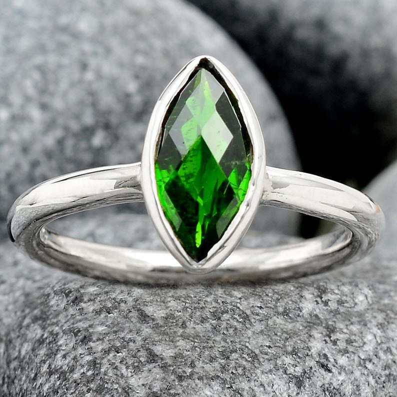 Faceted Chrome Diopside 925 Sterling Silver Handmade Ring Jewelry s.7 SDR87983