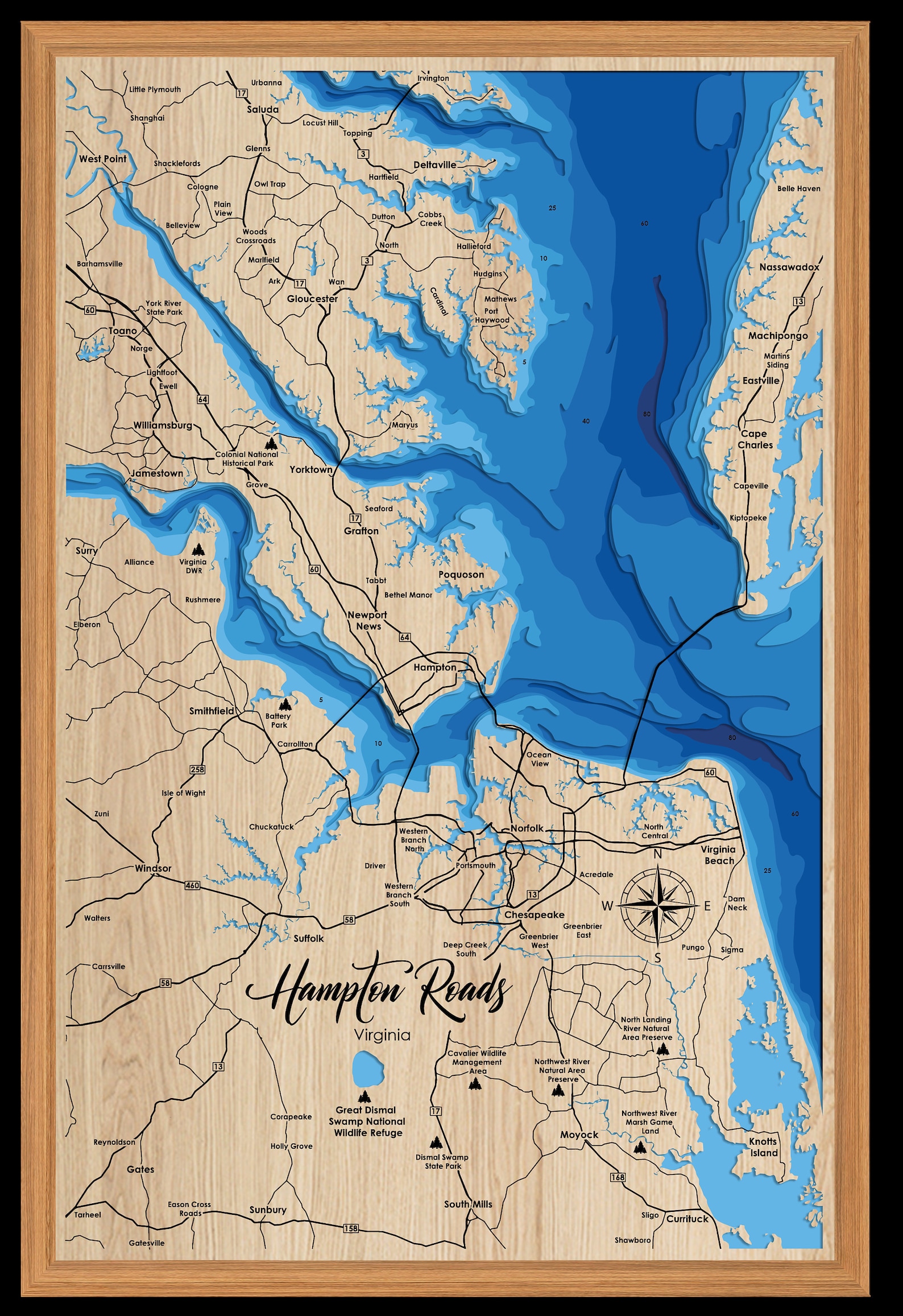 Hampton Vector Digital File PDF, SVG - Hampton Roads Virginia, Bathymetric Depth ...