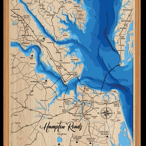 Digital File PDF, SVG - Hampton Roads Virginia, Bathymetric Depth ...