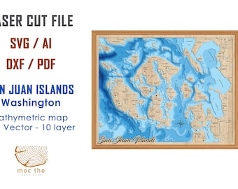 Digital File PDF, SVG - San Juan Islands Washington, Bathymetric Depth Layers SVG File, Layered Vector, Laser Cut File, wedding gift