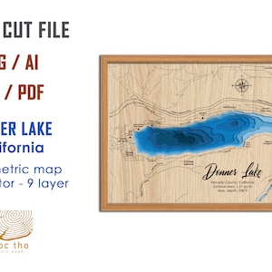 Digital File PDF, SVG - Donner Lake California map, Bathymetric Depth Layers SVG File, Layered Vector, Laser Cut File, wedding gift