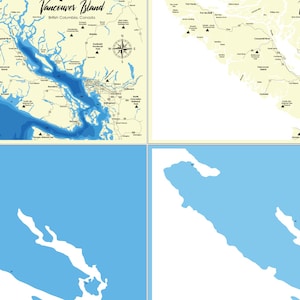 Digital File PDF, SVG - Vancouver Island Bc Canada Bathymetric Depth ...