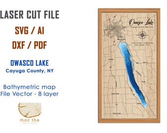 Digital File PDF, SVG - Owasco Lake Bathymetric Depth Layers SVG File, Layered Vector, Laser Cut File, wedding gift,