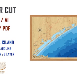 Digitale Datei - PDF, SVG - Topsail Island North Carolina, Bathymetrische Tiefe, Schichten, SVG-Datei, Schichtvektor, Laserschnittdatei, Hochzeitsgeschenk