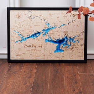 Greers Ferry Lake Arkansas houten kaart 3D Custom kaart Lake, Island, Coast Bathymetrische kaart, Cabin House Wall Art, kerstcadeaus