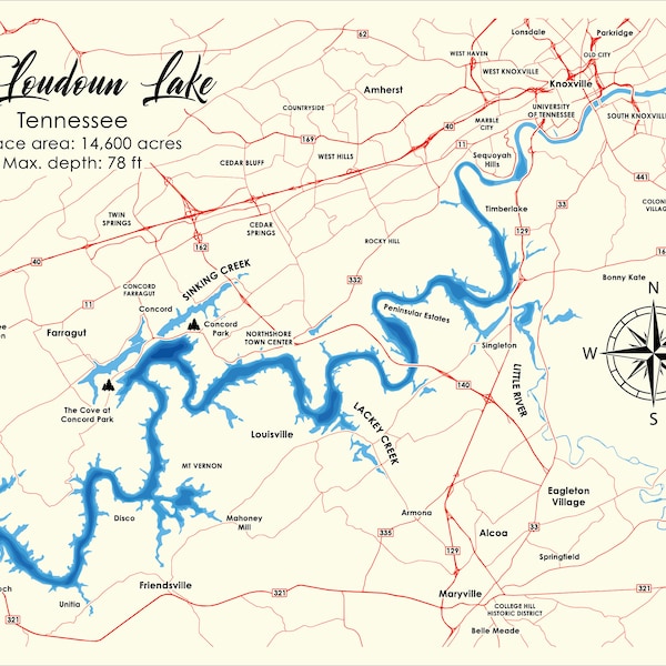 Fort Loudoun Lake Map Etsy
