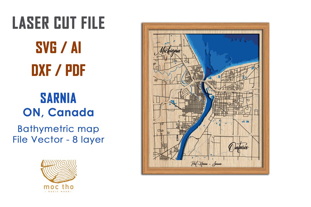 Digital File PDF, SVG Sarnia, Ontario Canada Bathymetric Depth Layers