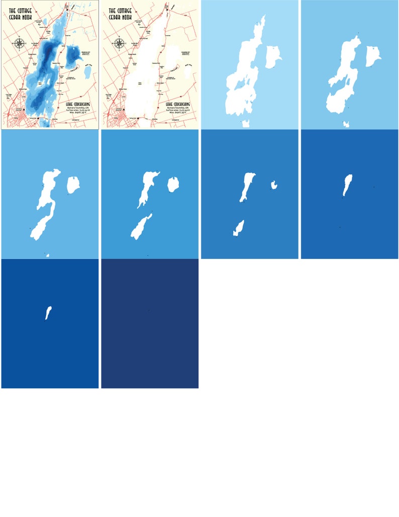 Digital File PDF, SVG - Lake Couchiching Ontario Map Bathymetric Depth ...