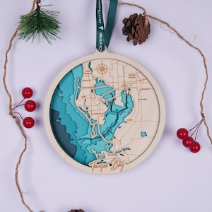 Tampa Bay Florida ornamentkaart 6 lagen 6 inch, aangepaste houten kerstornament, housewarmingcadeau, kerstcadeau, huisje