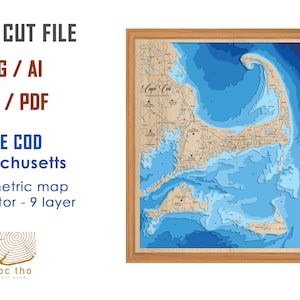 Digitale Datei PDF, SVG - Cape Cod Massachusett Bathymetrische Tiefe Schichten, SVG-Datei, Schicht Vektor, Laser geschnitten Datei, Hochzeitsgeschenk