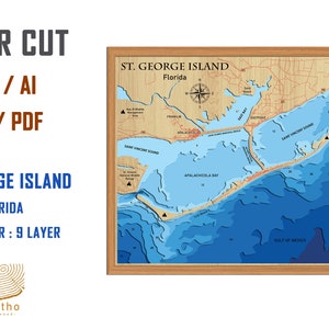 Digital File PDF, SVG - St George Island Florida Bathymetric Depth Layers SVG File, Layered Vector, Laser Cut File, wedding gift,