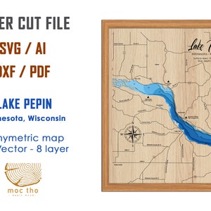 Digital File PDF, SVG - Lake Pepin Minnesota Wisconsin, Bathymetric Depth Layers SVG File, Layered Vector, Laser Cut File, wedding gift,