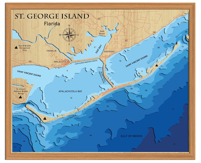 St. George Fl Map Digital File PDF, SVG - St George Island Florida Bathymetric Depth ...