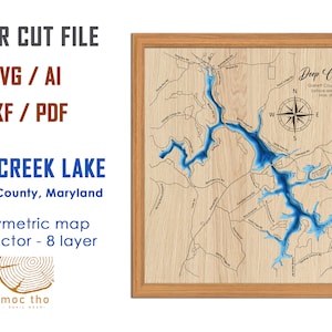 Digital File PDF, SVG - Deep Creek Maryland, Bathymetric Depth Layers SVG File, Layered Vector, Laser Cut File, wedding gift,