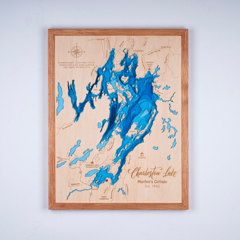Digital File PDF, SVG - Charleston Lake Ontario Map Bathymetric Depth ...