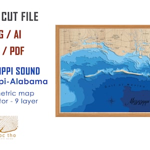 Digital File PDF, SVG - Mississippi Sound, Bathymetric Depth Layers SVG File, Layered Vector, Laser Cut File, wedding gift