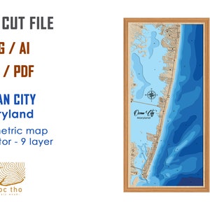 Digital File PDF, SVG - Ocean city Maryland, Bathymetric Depth Layers SVG File, Layered Vector, Laser Cut File, wedding gift