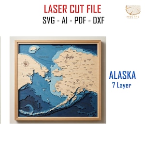 Digital File PDF, SVG - Alaska 3 version Bathymetric Depth Layers SVG File, Layered Vector, Laser Cut File, wedding gift